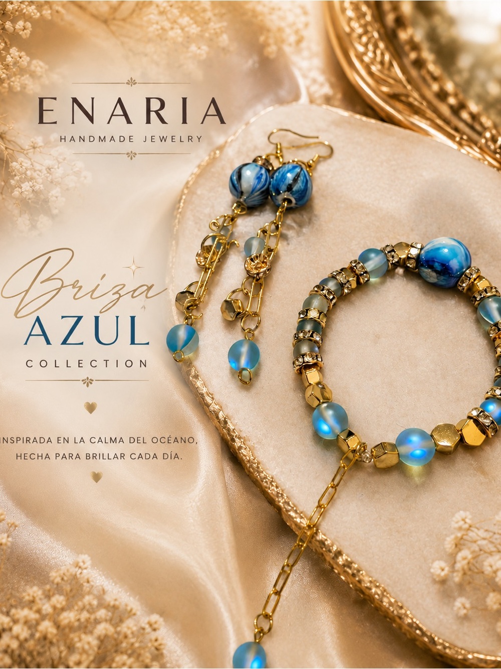 Enaria Briza Azul Gold & Blue Drop Earrings